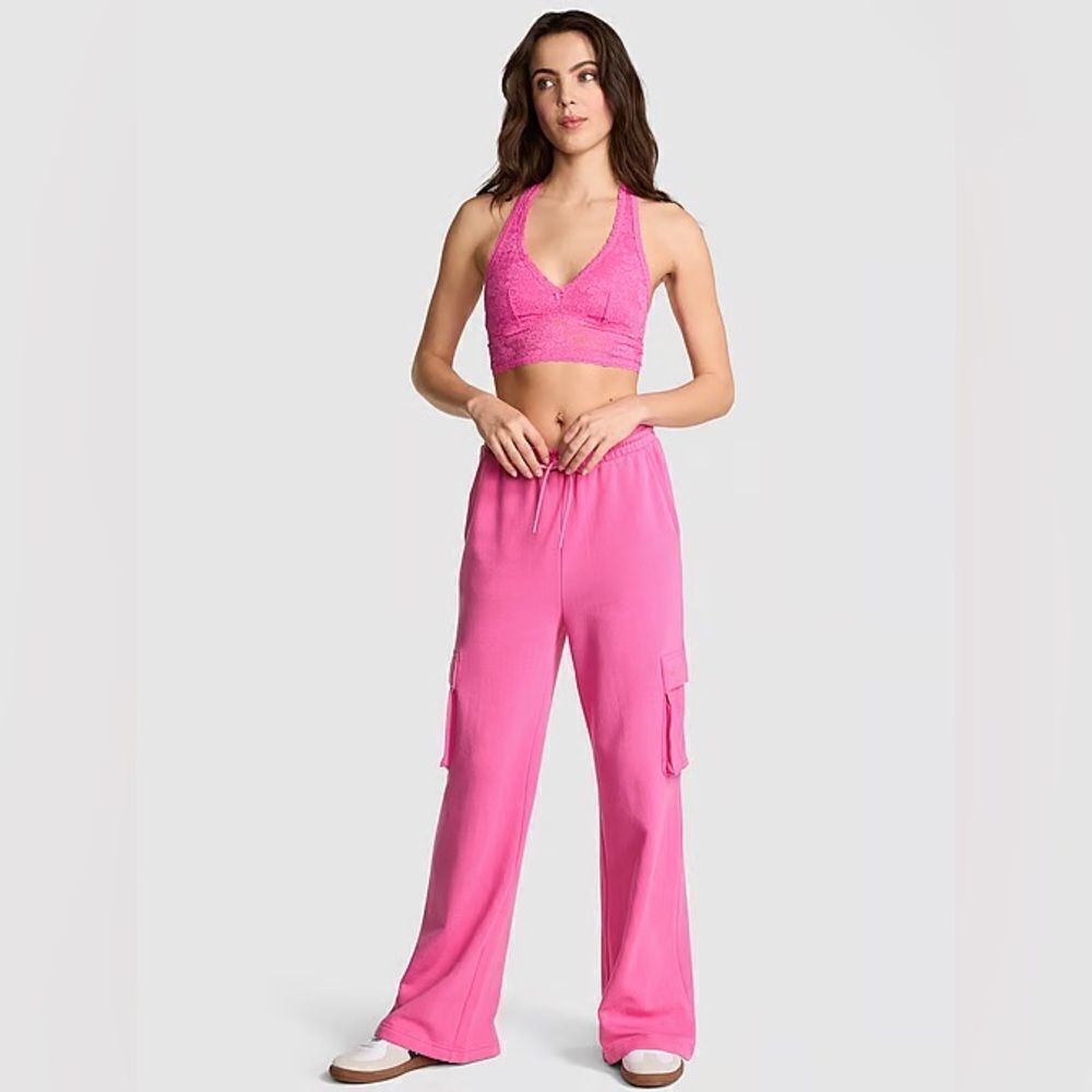 PINK Victoria's Secret Ivy Fleece Wide Leg Cargo Sweatpants - Size Large NWOT